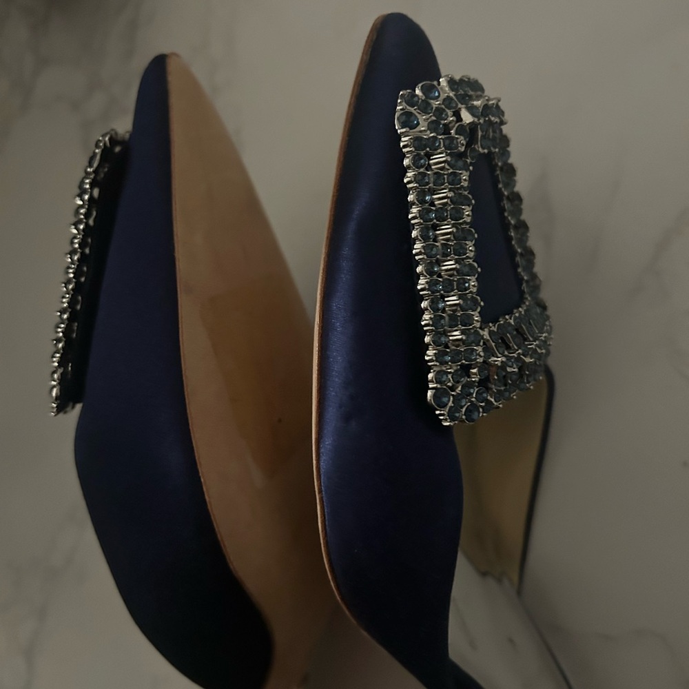 Badgley Mischka Navy Embellished Slingback Heels - Picture 7 of 11